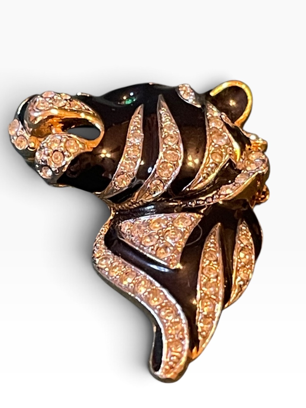 Vintage Gem-Craft Roaring Tiger Head Enamel & Rhinestone Brooch - Picture 4 of 12